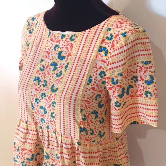 Lauren Moffatt Size 10 (S) Floral 100% Silk Top Yellow Blue - Picture 2 of 6